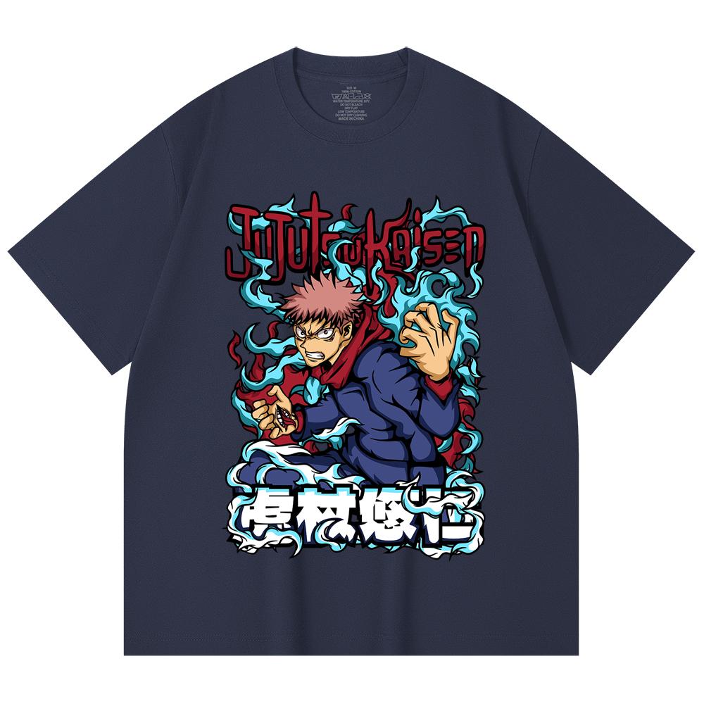 230 Gsm 100% Cotton Jujutsu Kaisen V50 Yuji Print Unisex Heavy Cotton T Shirt