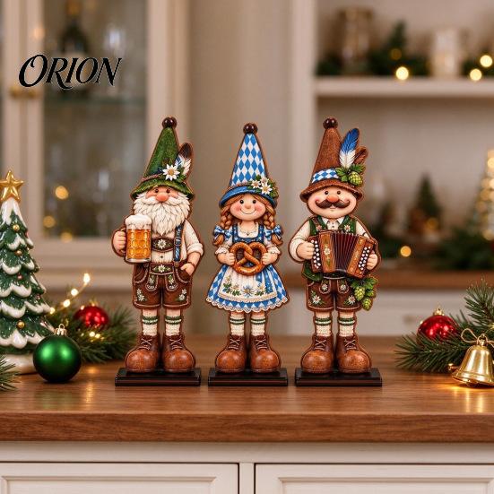 German Heritage Home Decor 3Pcs/Set Oktoberfest Table Centerpieces, 2D Bavarian Costume Figure Ornaments, Pretzel Beer Unique Holiday Keepsake