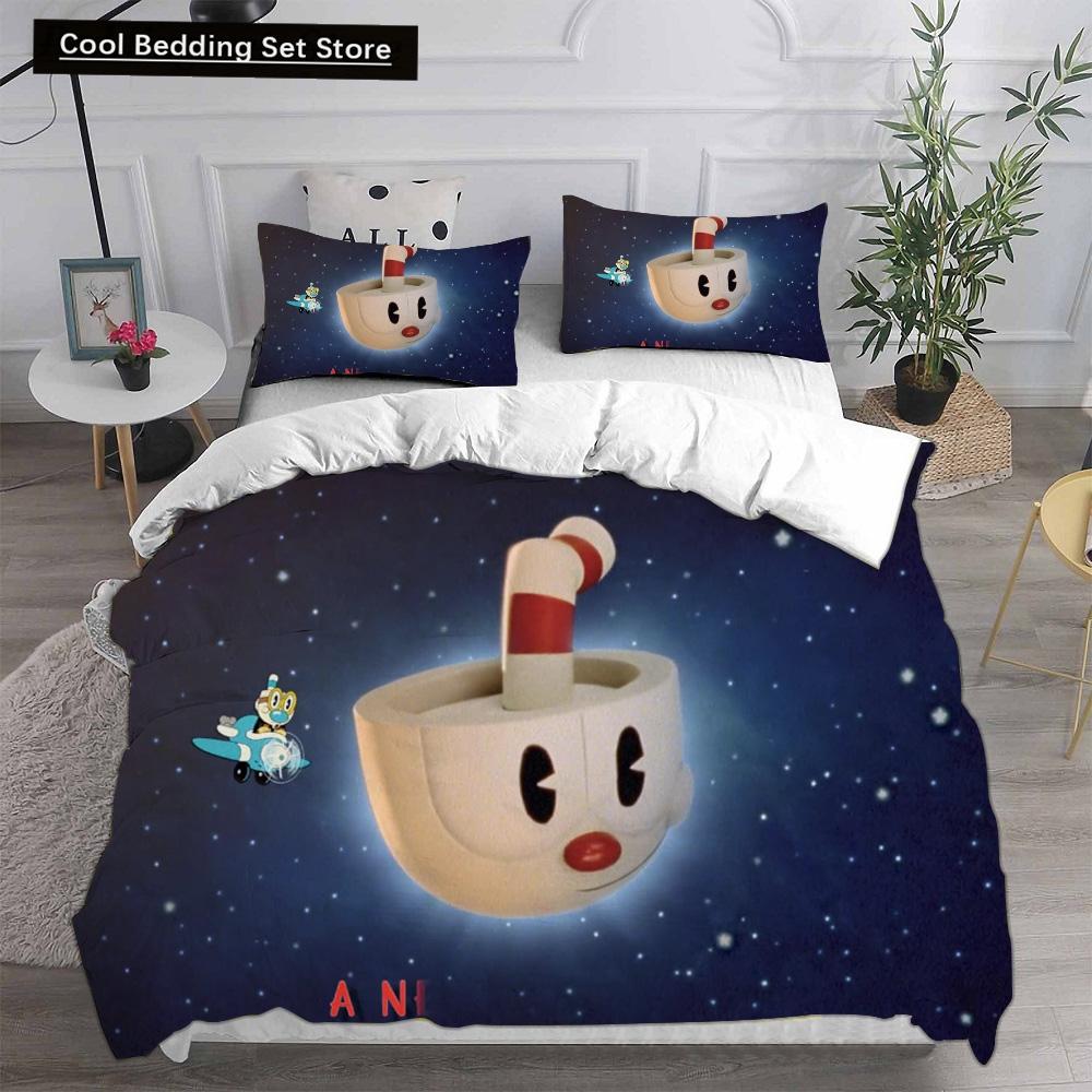 New 3D Print Game Cartoon Cuphead Bedding Sets Comforter Quilt Bed Cover Duvet Cover Pillow Case 2-3 Pieces Sets Kids Adult Size
