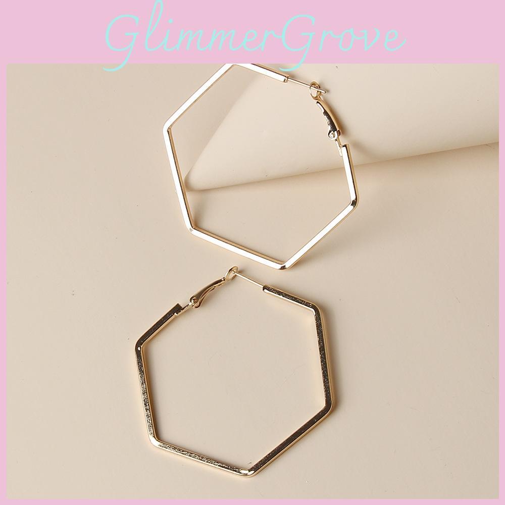 Contemporary Hexagon Geometric Ear Rings With Electroplated Gold For Fashionable Womens Jewelry