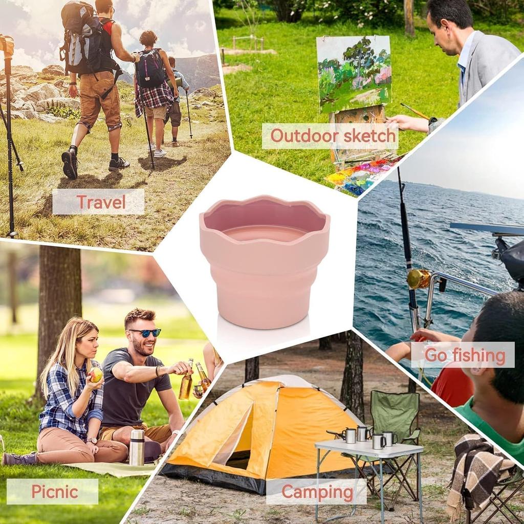 2Pcs Collapsible Paint Brush Washer, Brush Holder Cleaner Painting Water Cup Portable Silicone Washing Bucket for Watercolor Oil Painting(Pink)