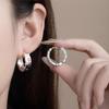 Silver Needle Geometric Heart Hoop Earrings - Retro & High-End Style for a Bold Look