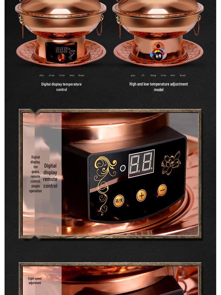 Dual-use Thickened Pure Copper Electric Hot Pot with Yuan Yang Divider for Mutton Slicing.