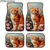4pcs Car Floor Mats, Featuring A Design Of An Orange Cat Sitting Among Flowers, Universal Car Mats, Made Of Polyester Fiber, Was