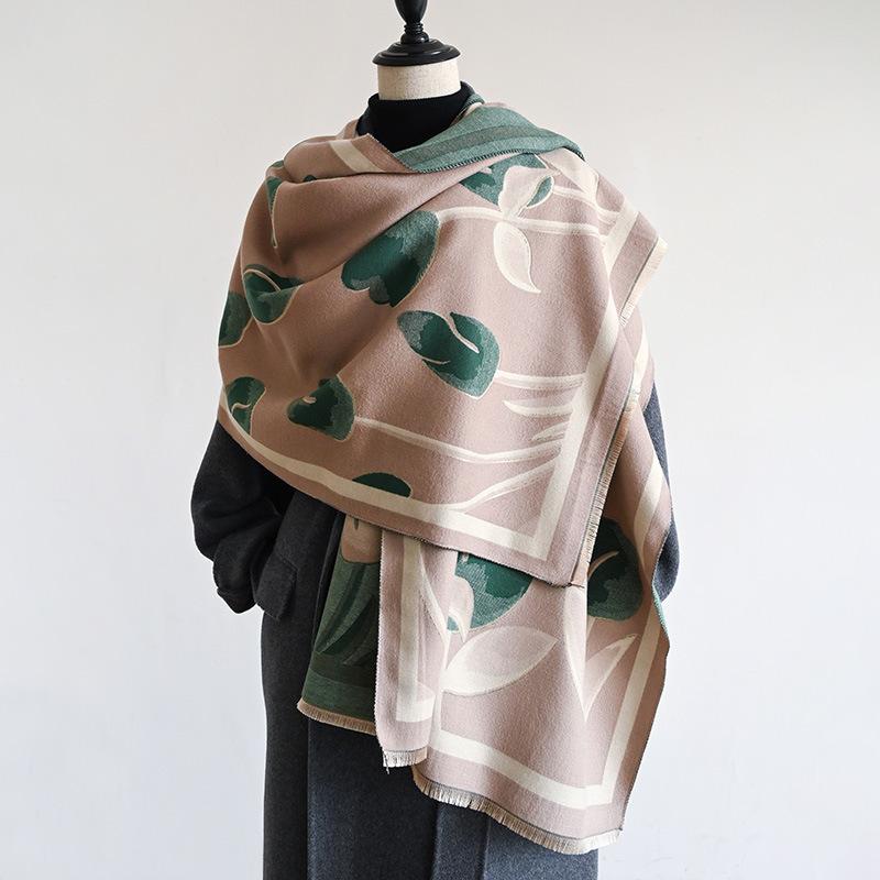 Tulip Printing Double-Sided Two-Color Women'S Imitation Cashmere Thermal Scarf Small Fragrance Air Conditioner Shawl