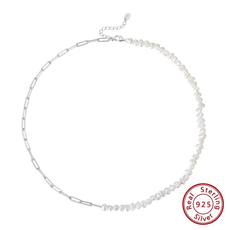 ORSA JEWELS 925 Silver Vintage Chunky Paper Clip Link Chain Bracelet with Pearl for Women Girls Fashion Jewelry GPB01