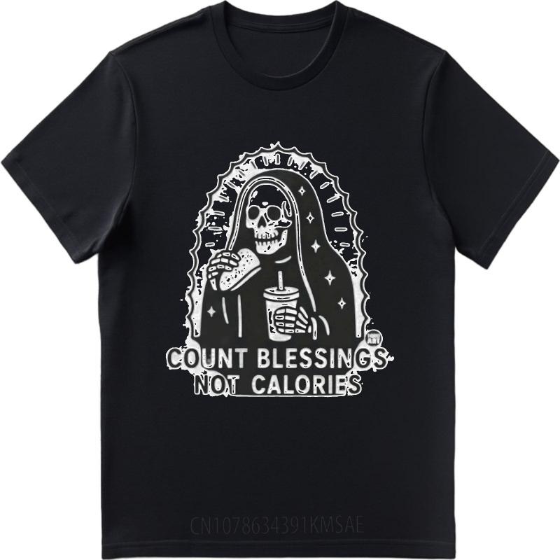 Men tshirt Anime Cotton Tshirt for man Graphic summer For man tshirt Count Blessings Not Calories Short Sleeve Rock Oneck Top