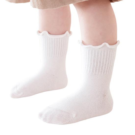 1 Pair Baby Girls Scallop Top Socks Spring Autumn Mid-Calf Princess Socks Sweat-absorbent Cute Cotton Socks for Toddlers