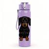 1PC Pure Black Dachshund Portrait 750ml Color Plastic Sports Water Bottle Leakproof Flip Straw Lid Suitable for Sports Office Home Use