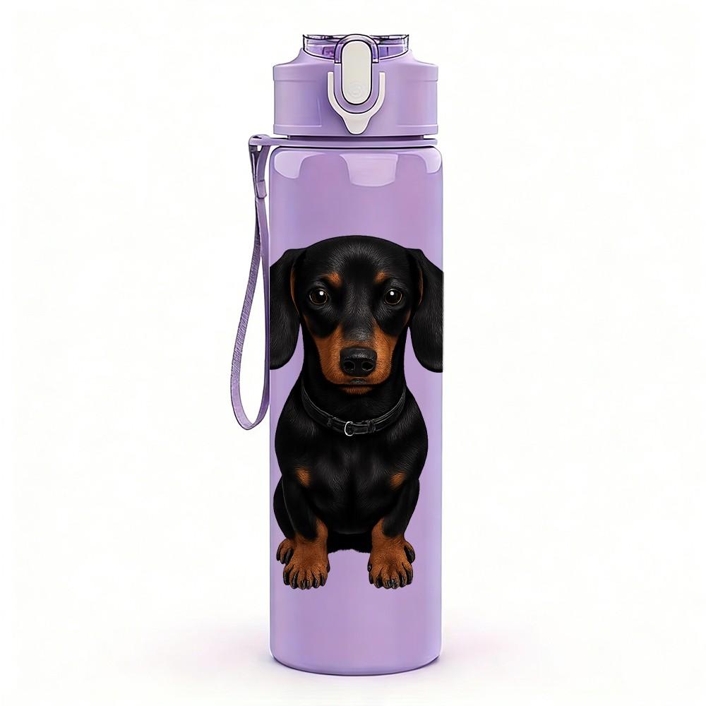 1PC Pure Black Dachshund Portrait 750ml Color Plastic Sports Water Bottle Leakproof Flip Straw Lid Suitable for Sports Office Home Use