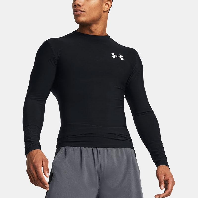 Under Armour HeatGear® OG Compression Long Sleeve Solid Logo Round Neck Fitted Workout Shirt Men tops Black 1387696-001