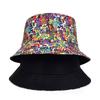 Summer Cotton Bucket Hat Double-Sided Can Be Worn Unisex Graffiti Printed Fisherman Hat Hip Hop Outdoor Hat Sun Hat