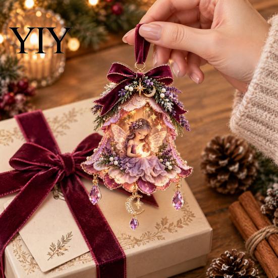 Stunning Fairy Tale Hanging Decor Bell Christmas Ornament, 2D Flat Flower Elegant Ornaments for Stores Decoration, Acrylic Xmas Tree Pendant