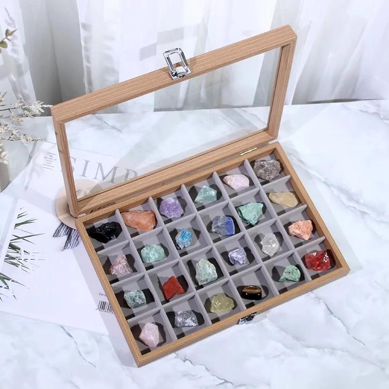 Natural Crystal Broken Stone Gem Specimen Box Mineral Crystal Raw Stone Display Box Teaching Ornamental Stone Collection