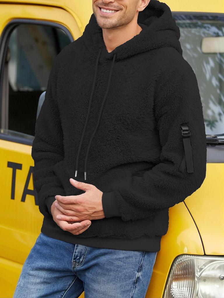 2025 Autumn/Winter European & American Men's Plush Lined Hooded Sweatshirt Jacket