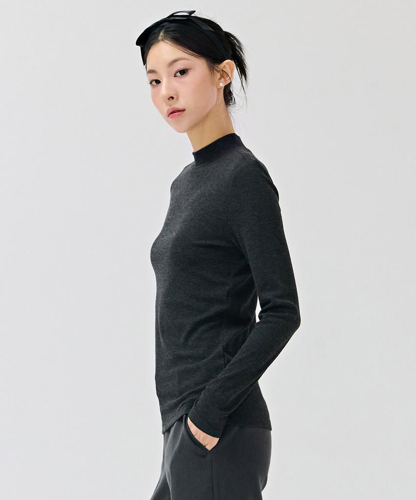 CHASECULT Women'S Basic Mock Neck T-Shirt - Charcoal Grey