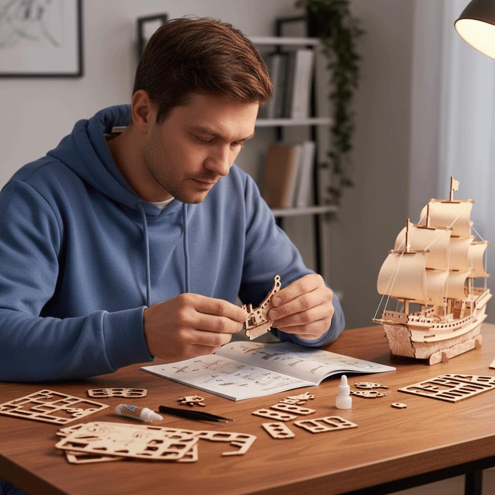 3D Construction Wooden Model Kit Wooden Material Pirate Ship Model DIY Assembled Model  Home Decor