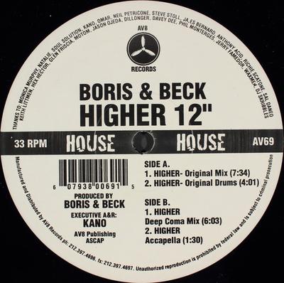 12inch Record BORIS & BECK - Higher AV69 AV8 Records 1998 US Dance & Electronica Used