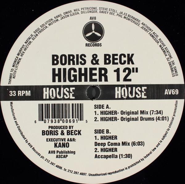 

12inch Record BORIS & BECK - Higher AV69 AV8 Records 1998 US Dance & Electronica Used