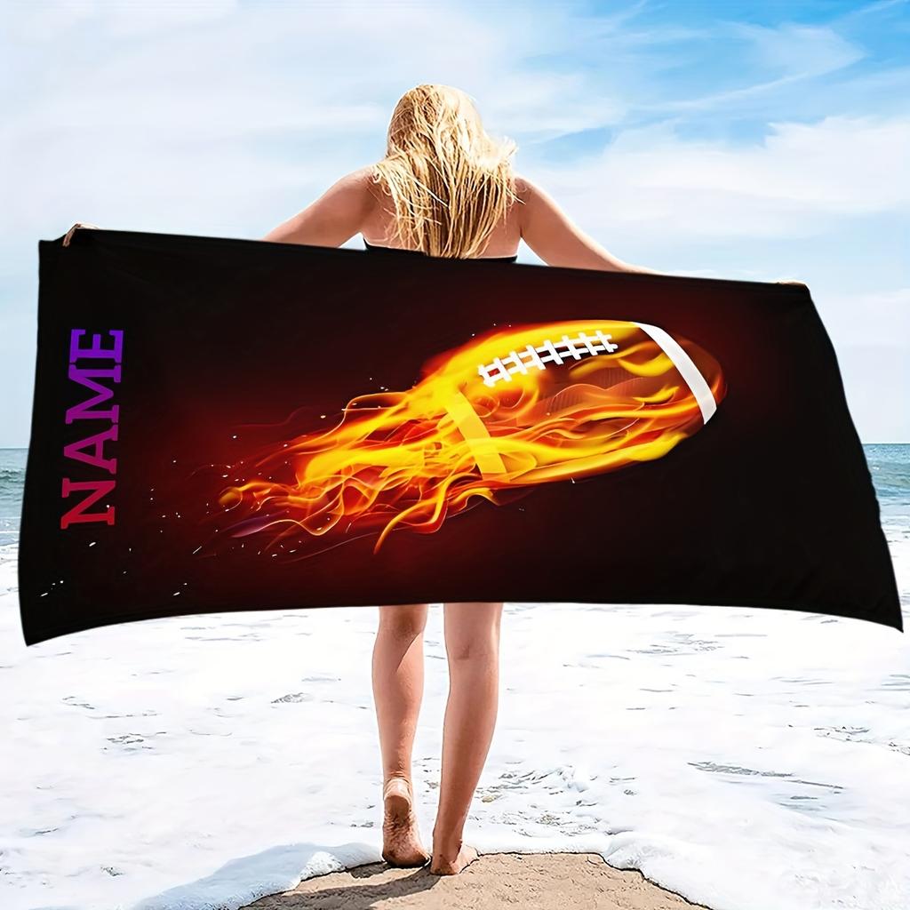 Custom Fire Soccer Beach Towel Personalized Name Football Sports Microfiber Bath Towels Soft Quick Dry Swimming Pool All Season