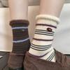 Wool Egg Button Striped European Goods Vintage Mink Fleece Splicing Wool Socks Foreign Style Versatile Mid-Leg Socks