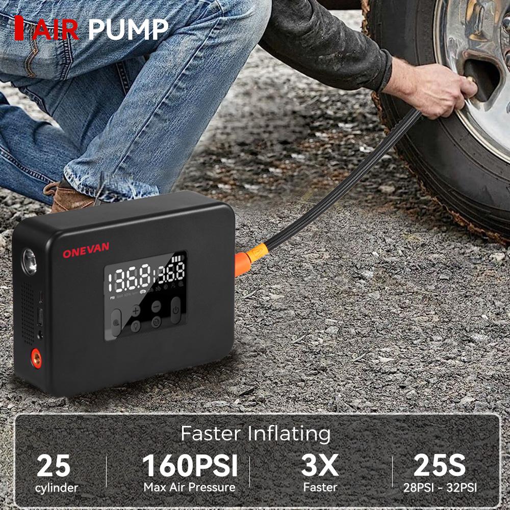 ONEVAN 2IN1 Cordless Car Air Pump High Power Dual Inflatable 160PSI DC12V With Digital Pressure Air Car Compressor Car Tire