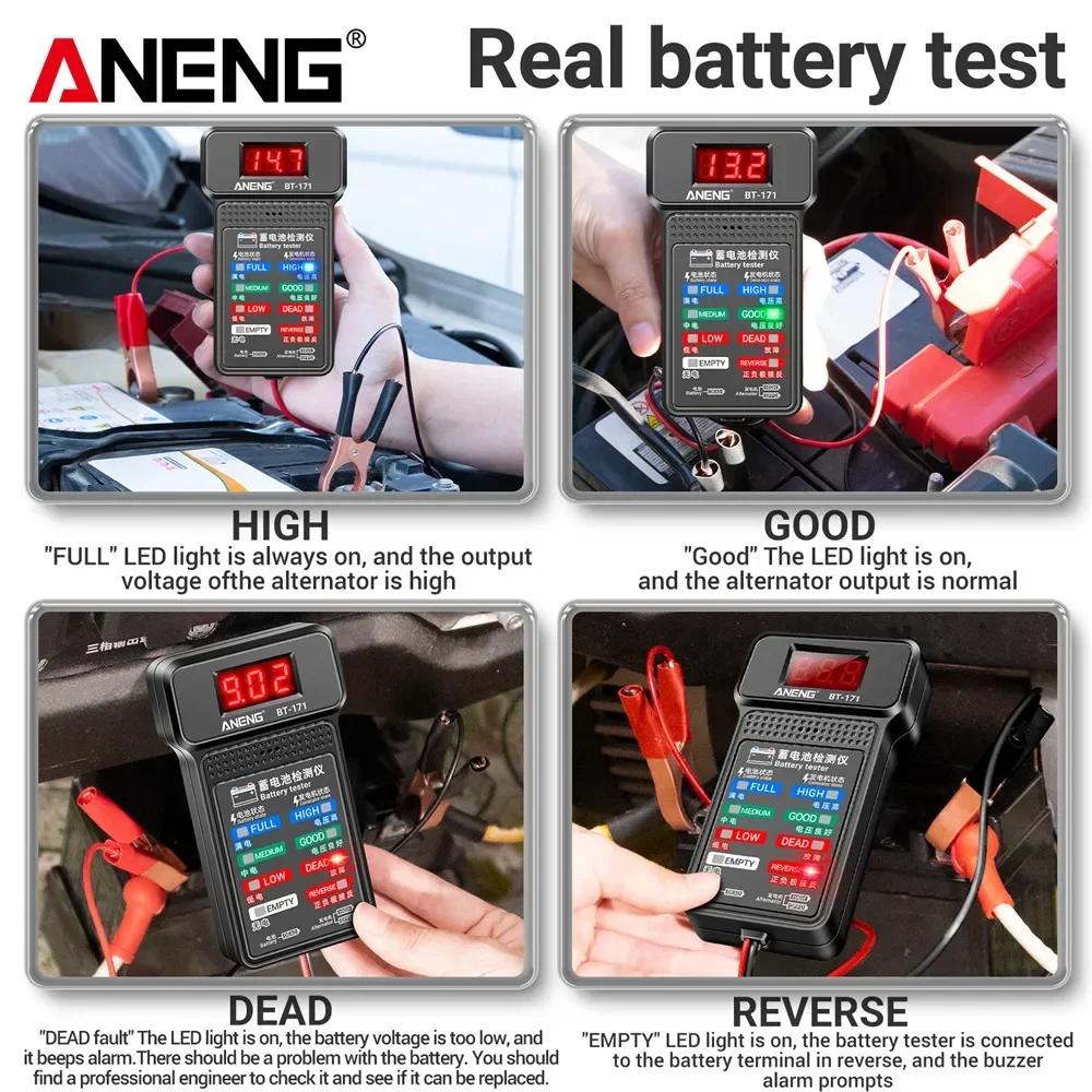 New ANENG BT-171 12V Car Battery Alternator Tester Lightweight Test Clips Multi-Color LED Indicator Vehicle Repair Diagnostic Tools & Digital Display