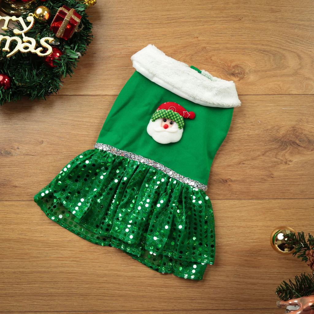 Christmas Dog Clothes Christmas Elk Santa Claus Creative Christmas Dog Warm Snowflake Sequin Dress Creative Pet Dress Up