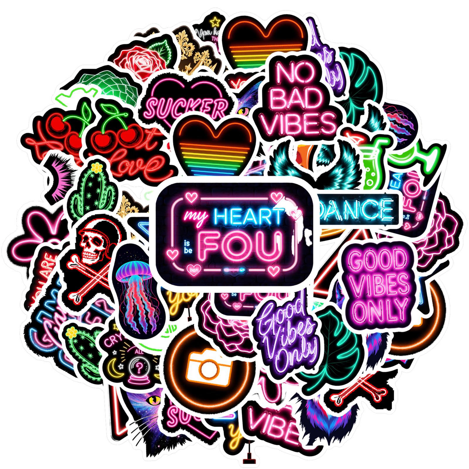 

35 шт. Неонові позитивні наліпки Ретро-неонові вивіски Наліпки-винагороди для вчителів Смішні наліпки для валізи, холодильника, телефону, багажу