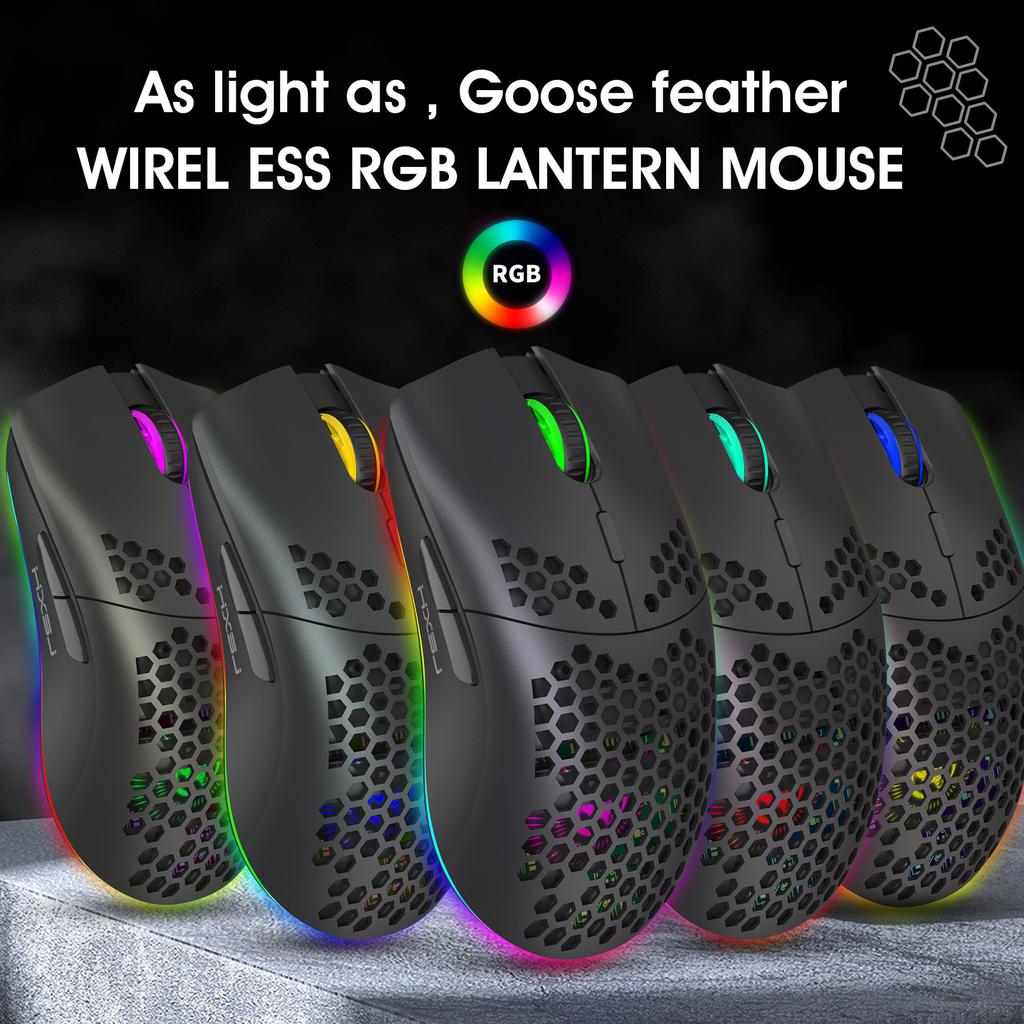 T66 Loch-Maus 2,4G Drahtlose MAUS Leichtes Design Wabenförmiges RGB-Licht 6-Tasten-Maus