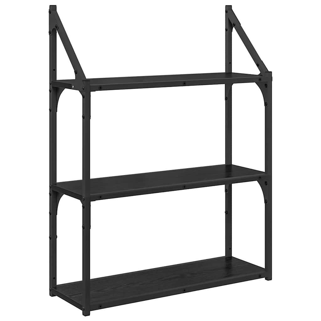 Wall Shelf in Black Oak Look 60 x 21 x 78.5 cm Engineered Wood