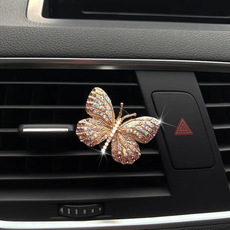 Butterfly Car Perfume Clip Colorful Butterfly Car Air Freshener Perfume Clip Auto Decoration Car Rhinestone Accessories Interior
