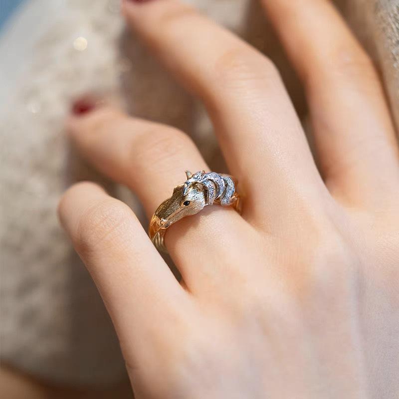 2024 Zodiac Horse Diamond-Inlaid Ring: Fine Brushed, Retro Luxury, Unique Design
