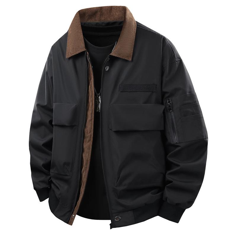 Men's Spring and Autumn New American Jacket Jacket Men's Loose Lapel Long Sleeve Casual Cargo Jacket Top Men's