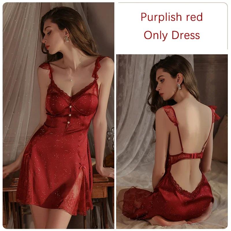 Damen Schlafanzug Set Nachthemd Robe Glattes Satin Camisole Kleid mit BH Cup Sexy Damen Pyjamas