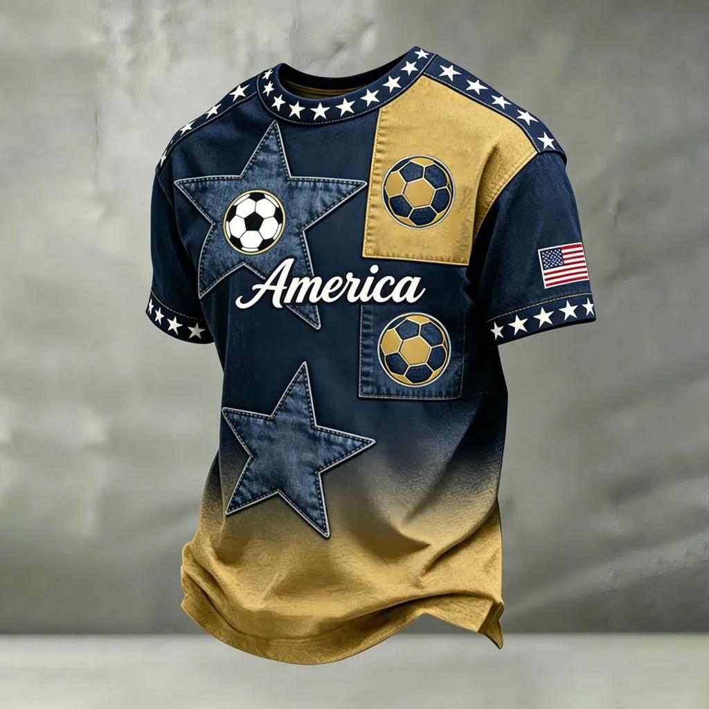 Men Casual Printed Crew Neck Lightweight Breathable Short Sleeve Top with 2026 Lettering and Graphic for Sports Events and Daily Wear