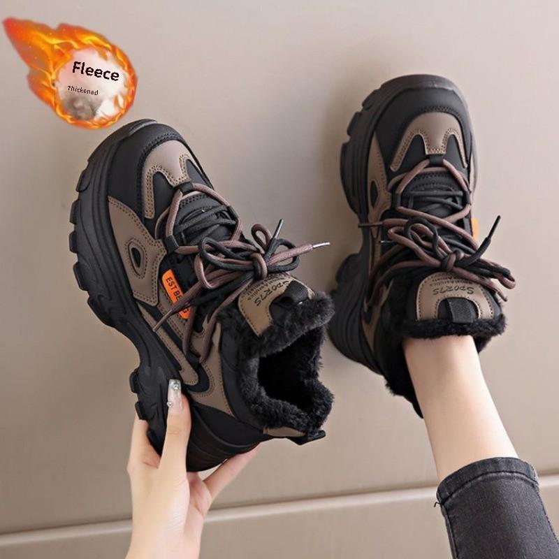Fashion Fashion Chunky Sneakers for Women Mid Top Winter Dad Platform Fur Lined Warm Casual Walking Wedge Sports Tennis