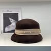 Autumn and Winter% Pure Wool Pearl Wrinkled Cloth with Decorative Small Brim Basin Hat Bucket Hat Women's Elegant Versatile Top Hat
