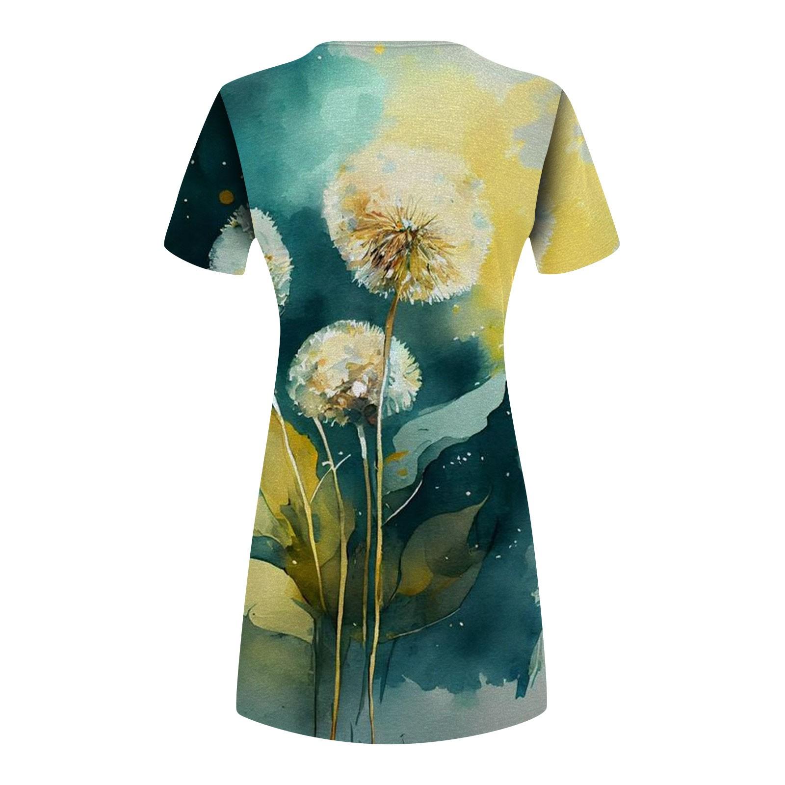 Женское летнее винтажное свободное платье с короткими рукавами и круглым вырезом — фото 4