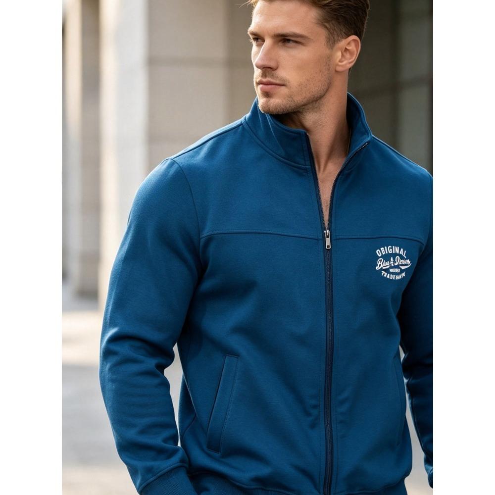 Men's Plus Size Cotton Track Jacket (Sizes L-6XL) - Full Zip Stand Collar Sweatshirt with Pockets - Big and Tall Casual Outerwear