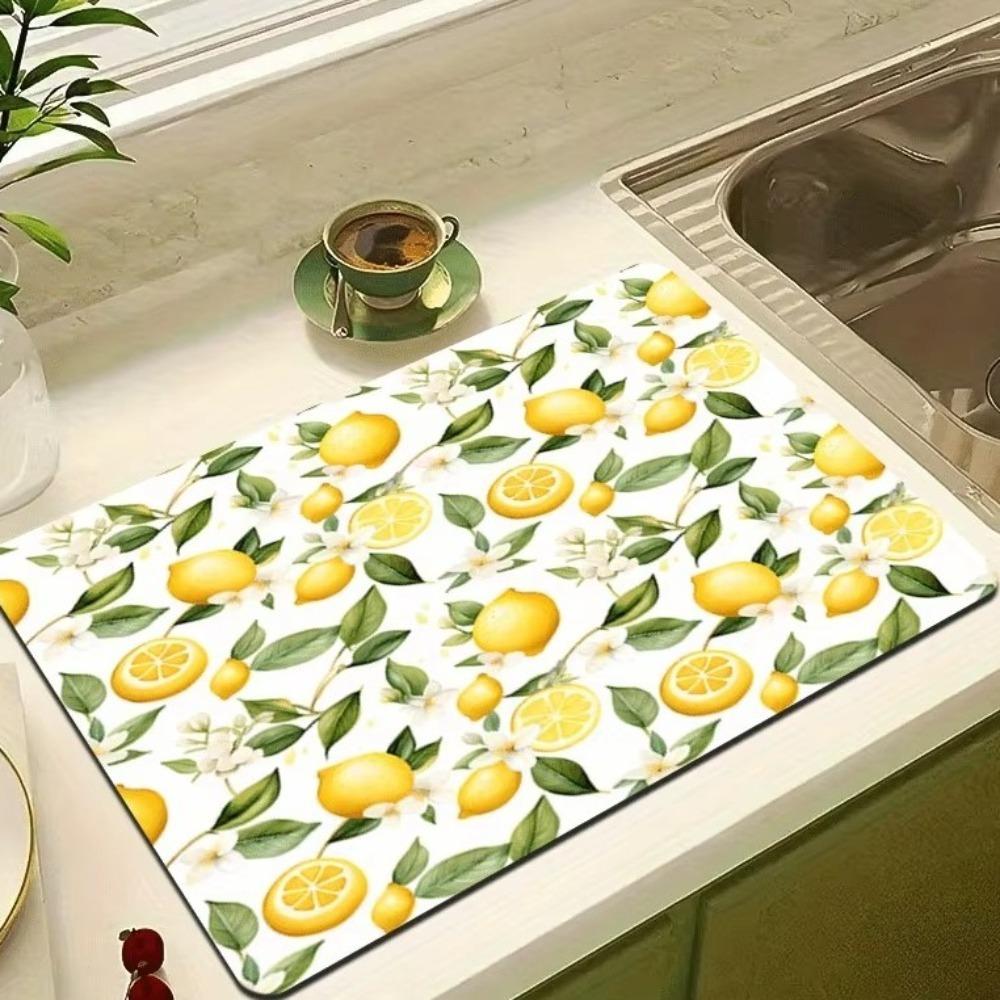 Quick-Dry Dish Drying Mat Diatom Mud Coffee Machine Mat Lemon Printed Placemat Camping