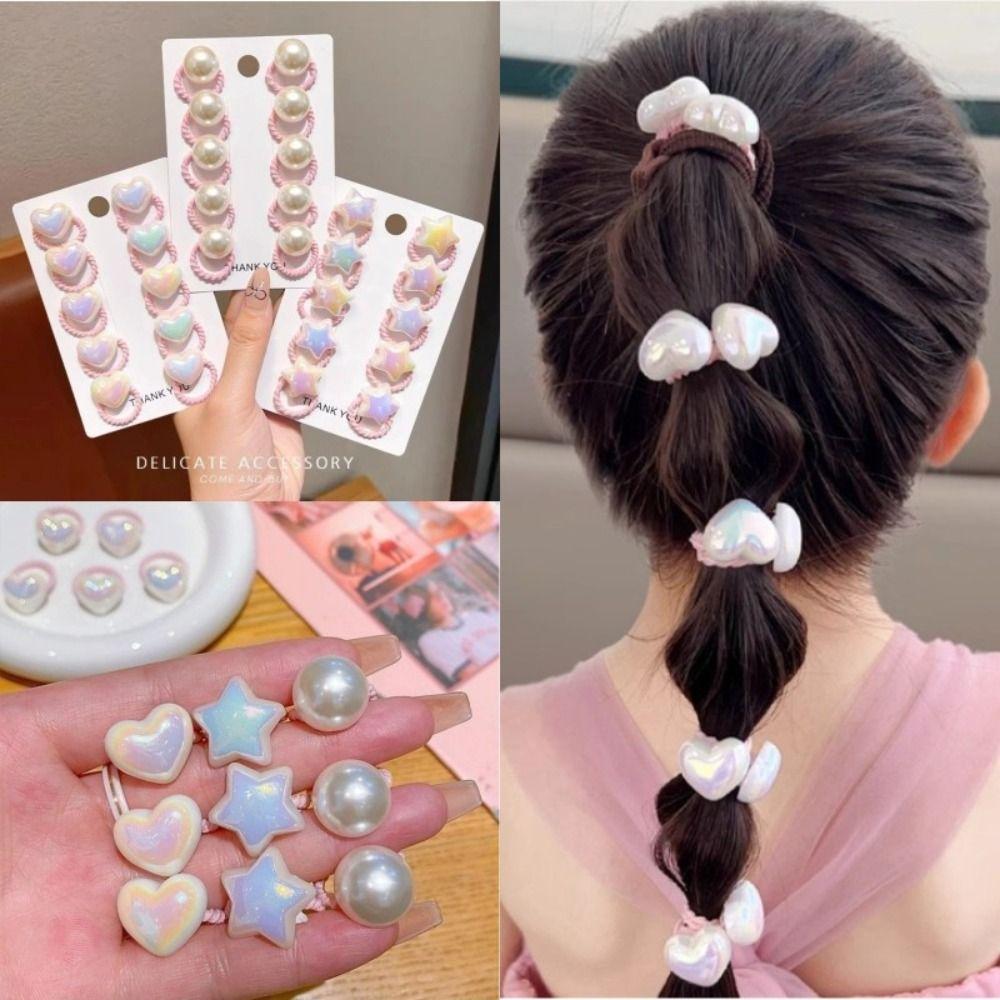 10pcs Star Heart Love Heart Star Hair Ties Headwear Kids Hair Ropes Cute Elastic Rubber Band  Baby