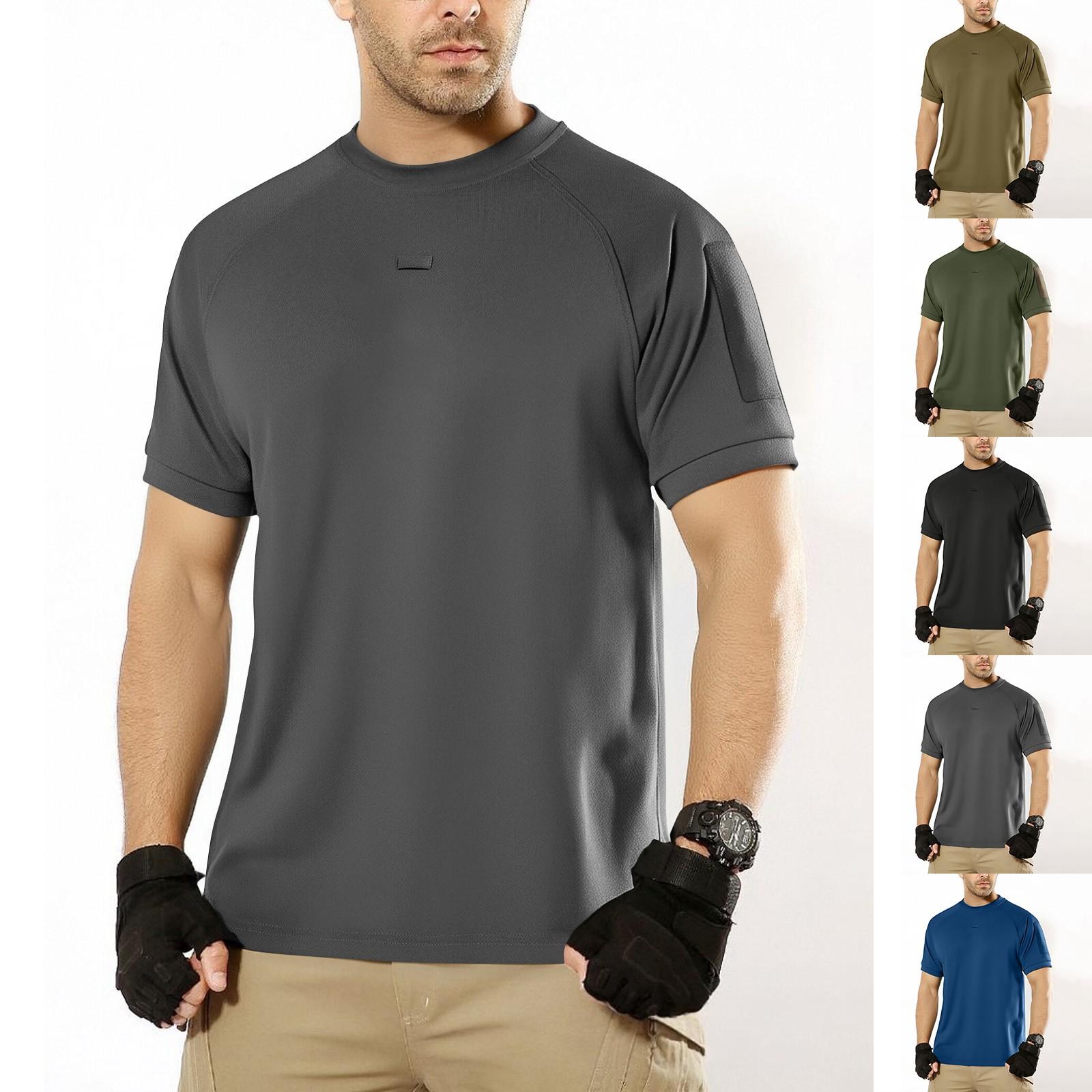 Men s Summer Solid Color Pocket Round Neck Loose Short Sleeve Top L 1198₽