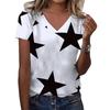 Womens V-Neck Loose Fit Short Sleeve T-Shirt With Colorful Geometric Starry Print Casual Top