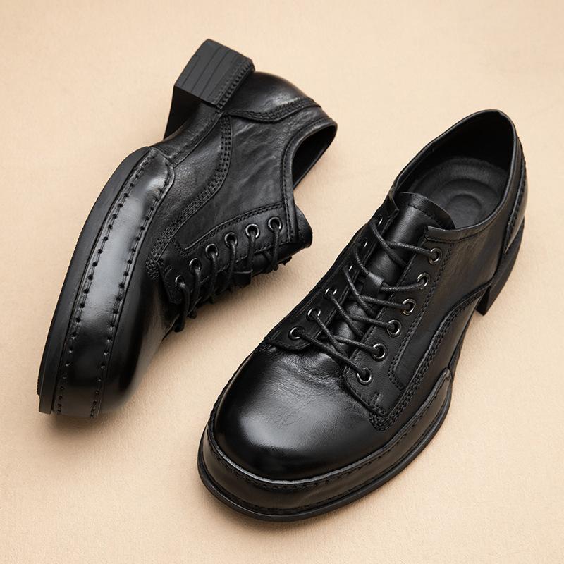 Handmade Cowhide Casual Leather Shoes Men'S Leather Sole Trend Versatile British Wedding Shoes Platform Business Leather Shoes