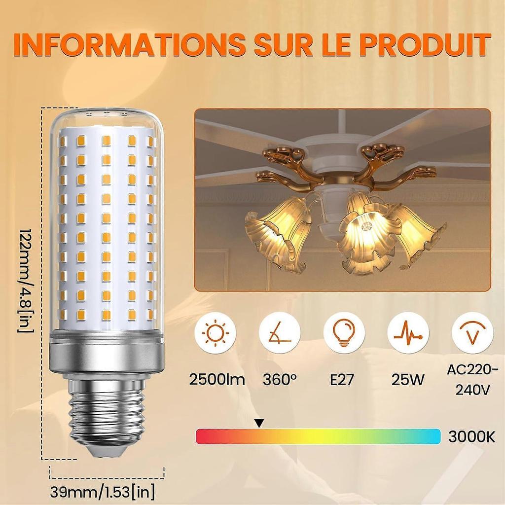 E27 LED Bulb Warm White Light 3000K, 1800LM, Equivalent to 200W Halogen Bulb, Corn Bulb E27 Led Living Room (Non-Dimmable, 3 Pack)