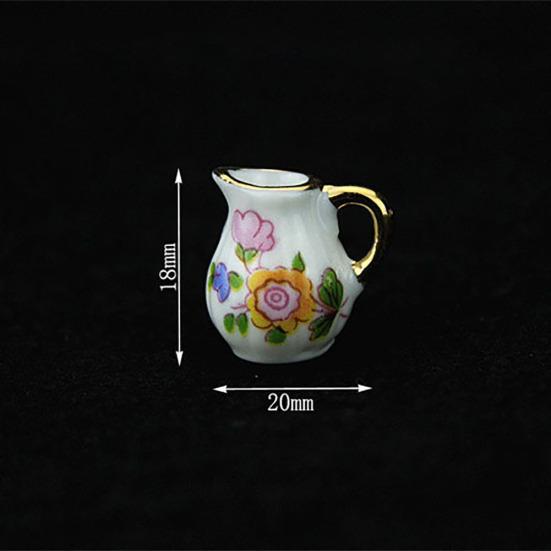 European Miniature Flower Ceramic Teapot Cup Set Dollhouse Pretend Play Toy