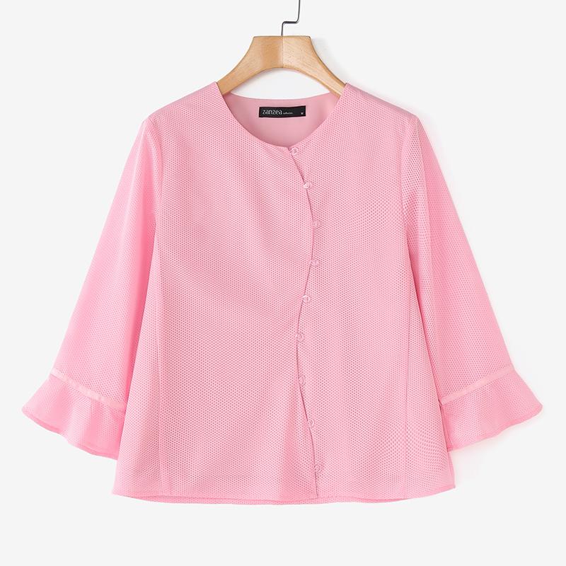 ZANZEA Women Casual Round Neck Solid Color Loose 3/4 Sleeve Blouse