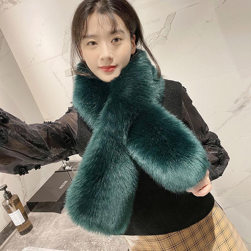 

Winter New Furry Cross Big Scarf Fur Fur Collar Imitation Fox Rabbit Hair Student Warm Thickened Scarf Female Round head cross scarf