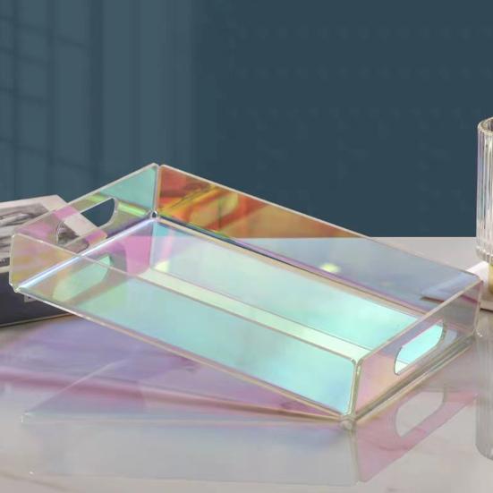 Iridescent Acrylic Storage Box with Hollow Handle Heavy Duty Multi-functional Large Capacity Desktop Makeup Tray Basket Organizer Tissue Holder